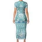 Aotearoa Iwi Ngati Paoa Short Sleeve Bodycon Dress Maori Wharenui House Tribal Pattern