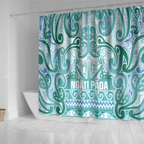 Aotearoa Iwi Ngati Paoa Shower Curtain Maori Wharenui House Tribal Pattern