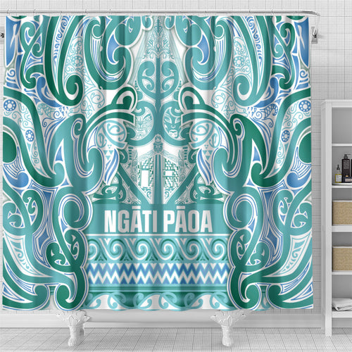 Aotearoa Iwi Ngati Paoa Shower Curtain Maori Wharenui House Tribal Pattern