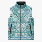 Aotearoa Iwi Ngati Paoa Sleeveless Puffer Jacket Maori Wharenui House Tribal Pattern