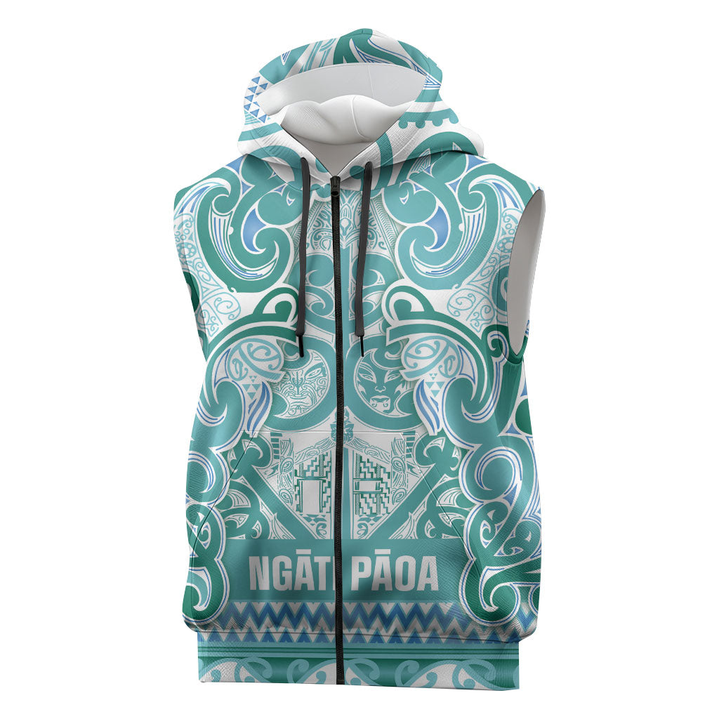 Aotearoa Iwi Ngati Paoa Sleeveless Zip Hoodie Maori Wharenui House Tribal Pattern