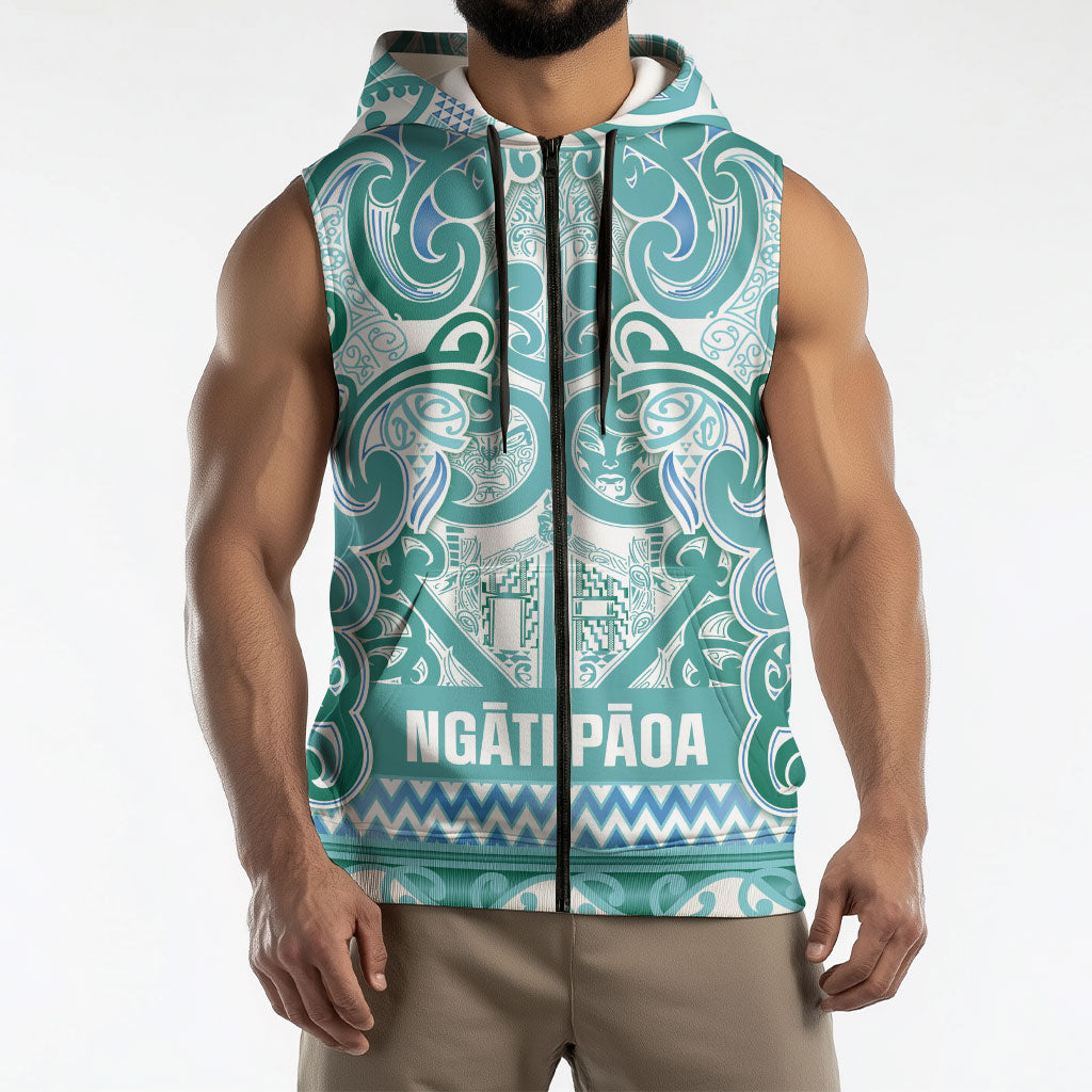 Aotearoa Iwi Ngati Paoa Sleeveless Zip Hoodie Maori Wharenui House Tribal Pattern