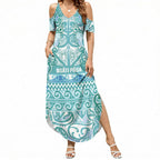 Aotearoa Iwi Ngati Paoa Summer Maxi Dress Maori Wharenui House Tribal Pattern