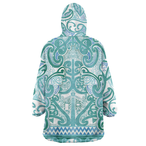 Aotearoa Iwi Ngati Paoa Wearable Blanket Hoodie Maori Wharenui House Tribal Pattern