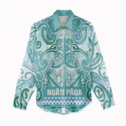 Aotearoa Iwi Ngati Paoa Women Casual Shirt Maori Wharenui House Tribal Pattern