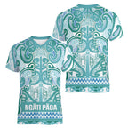 Aotearoa Iwi Ngati Paoa Women V-Neck T-Shirt Maori Wharenui House Tribal Pattern