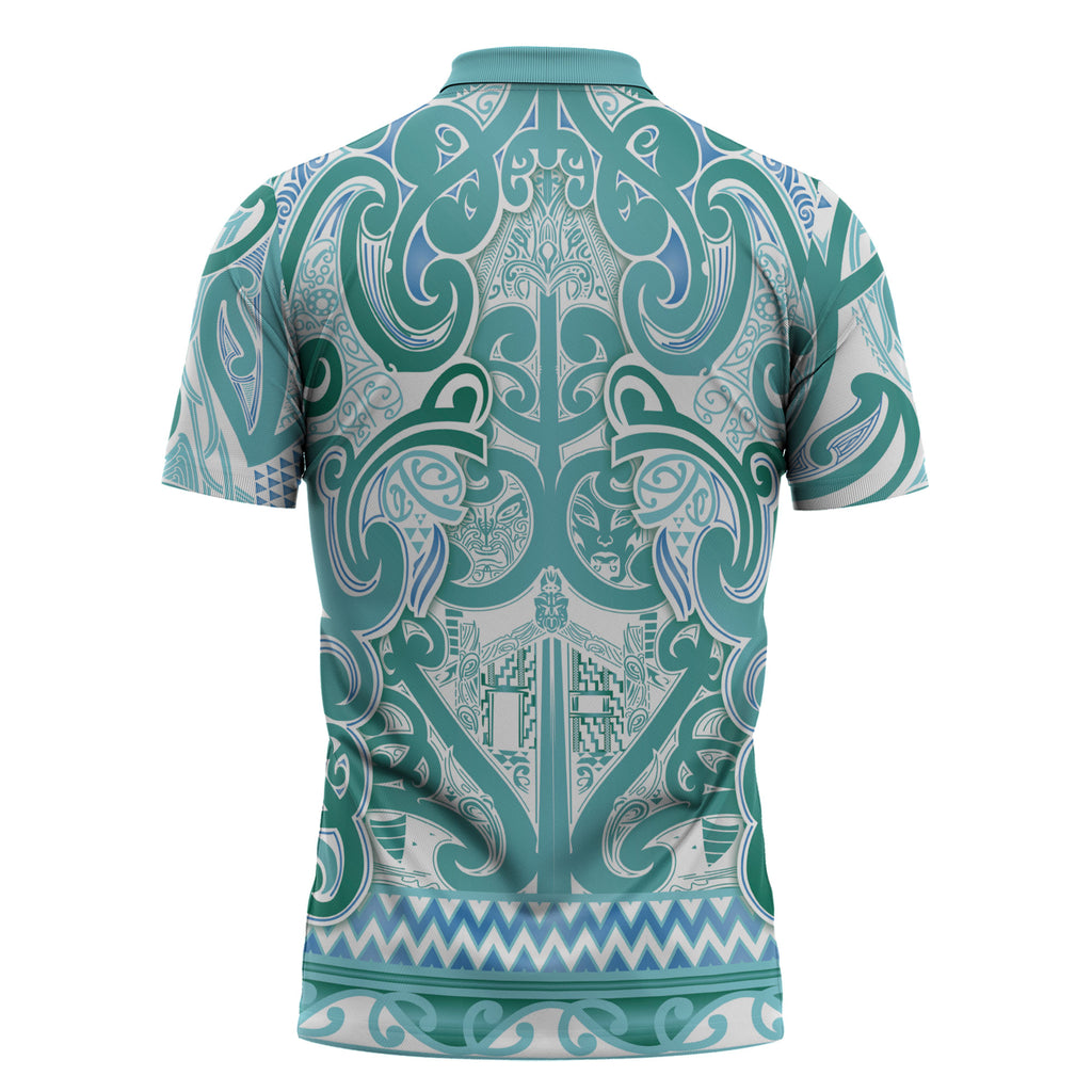 Aotearoa Iwi Ngati Paoa Zipper Polo Shirt Maori Wharenui House Tribal Pattern