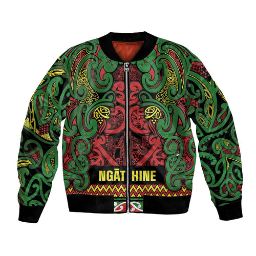 Aotearoa Iwi Ngati Hine Bomber Jacket Maori Wharenui House Tribal Pattern
