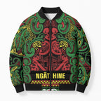Aotearoa Iwi Ngati Hine Bomber Puffer Jacket Maori Wharenui House Tribal Pattern