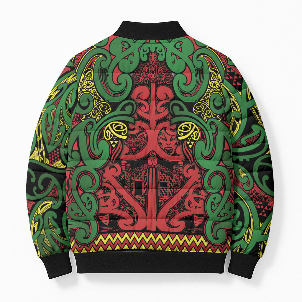 Aotearoa Iwi Ngati Hine Bomber Puffer Jacket Maori Wharenui House Tribal Pattern