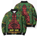 Aotearoa Iwi Ngati Hine Bomber Puffer Jacket Maori Wharenui House Tribal Pattern