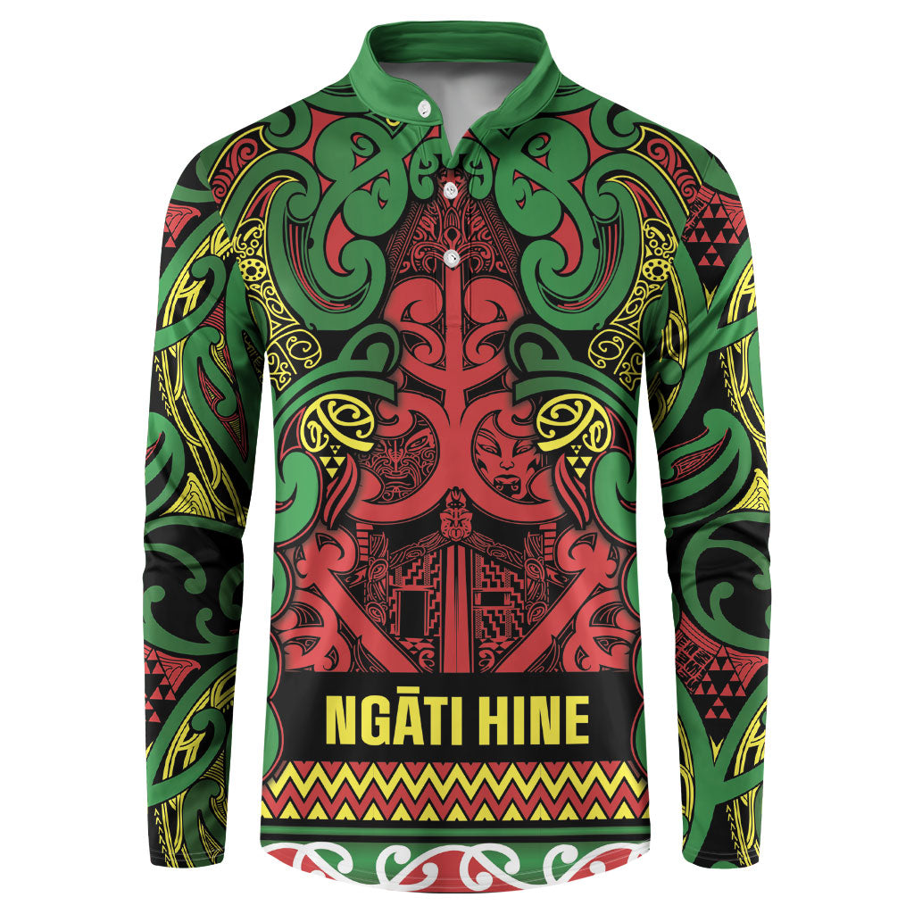 Aotearoa Iwi Ngati Hine Button Sweatshirt Maori Wharenui House Tribal Pattern
