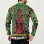 Aotearoa Iwi Ngati Hine Button Sweatshirt Maori Wharenui House Tribal Pattern