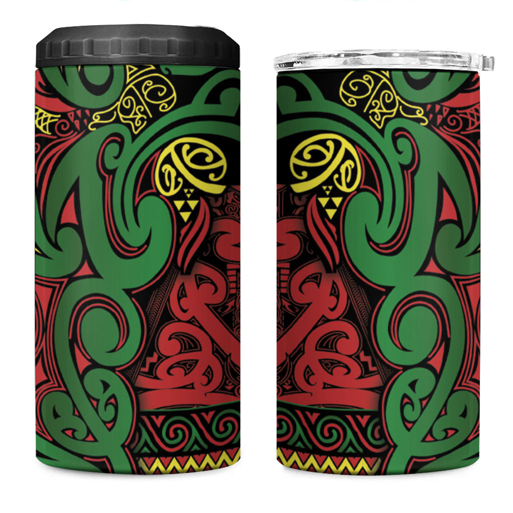 Aotearoa Iwi Ngati Hine 4 in 1 Can Cooler Tumbler Maori Wharenui House Tribal Pattern