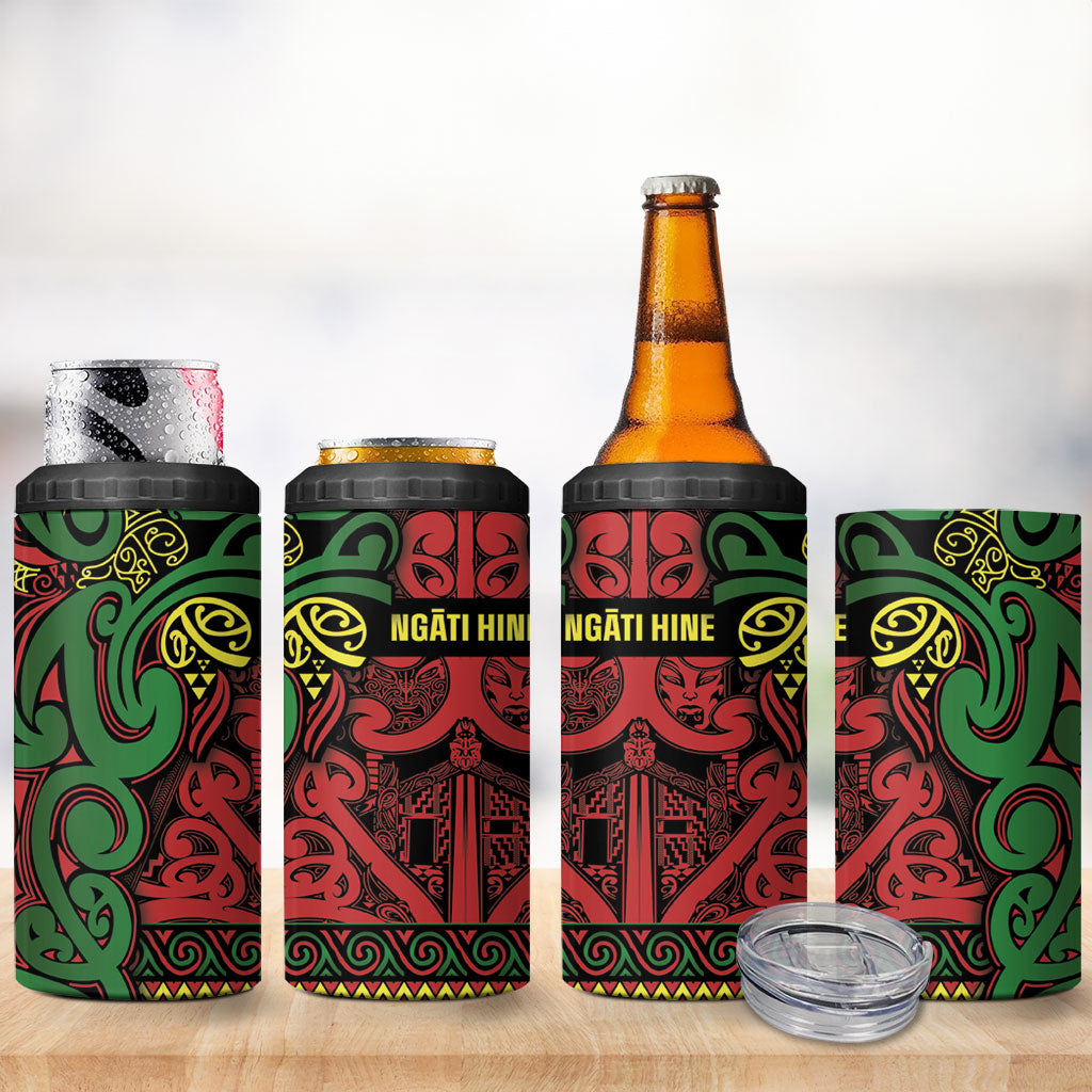 Aotearoa Iwi Ngati Hine 4 in 1 Can Cooler Tumbler Maori Wharenui House Tribal Pattern