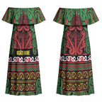 Aotearoa Iwi Ngati Hine Couples Matching Off Shoulder Maxi Dress and Hawaiian Shirt Maori Wharenui House Tribal Pattern