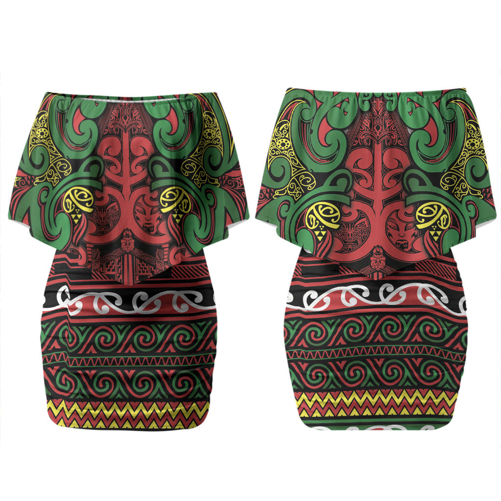 Aotearoa Iwi Ngati Hine Couples Matching Off Shoulder Short Dress and Hawaiian Shirt Maori Wharenui House Tribal Pattern