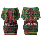 Aotearoa Iwi Ngati Hine Couples Matching Off Shoulder Short Dress and Hawaiian Shirt Maori Wharenui House Tribal Pattern