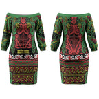 Aotearoa Iwi Ngati Hine Couples Matching Off The Shoulder Long Sleeve Dress and Long Sleeve Button Shirt Maori Wharenui House Tribal Pattern