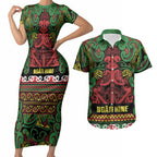 Aotearoa Iwi Ngati Hine Couples Matching Short Sleeve Bodycon Dress and Hawaiian Shirt Maori Wharenui House Tribal Pattern