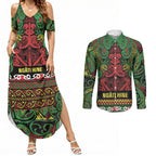 Aotearoa Iwi Ngati Hine Couples Matching Summer Maxi Dress and Long Sleeve Button Shirt Maori Wharenui House Tribal Pattern