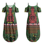 Aotearoa Iwi Ngati Hine Couples Matching Summer Maxi Dress and Long Sleeve Button Shirt Maori Wharenui House Tribal Pattern
