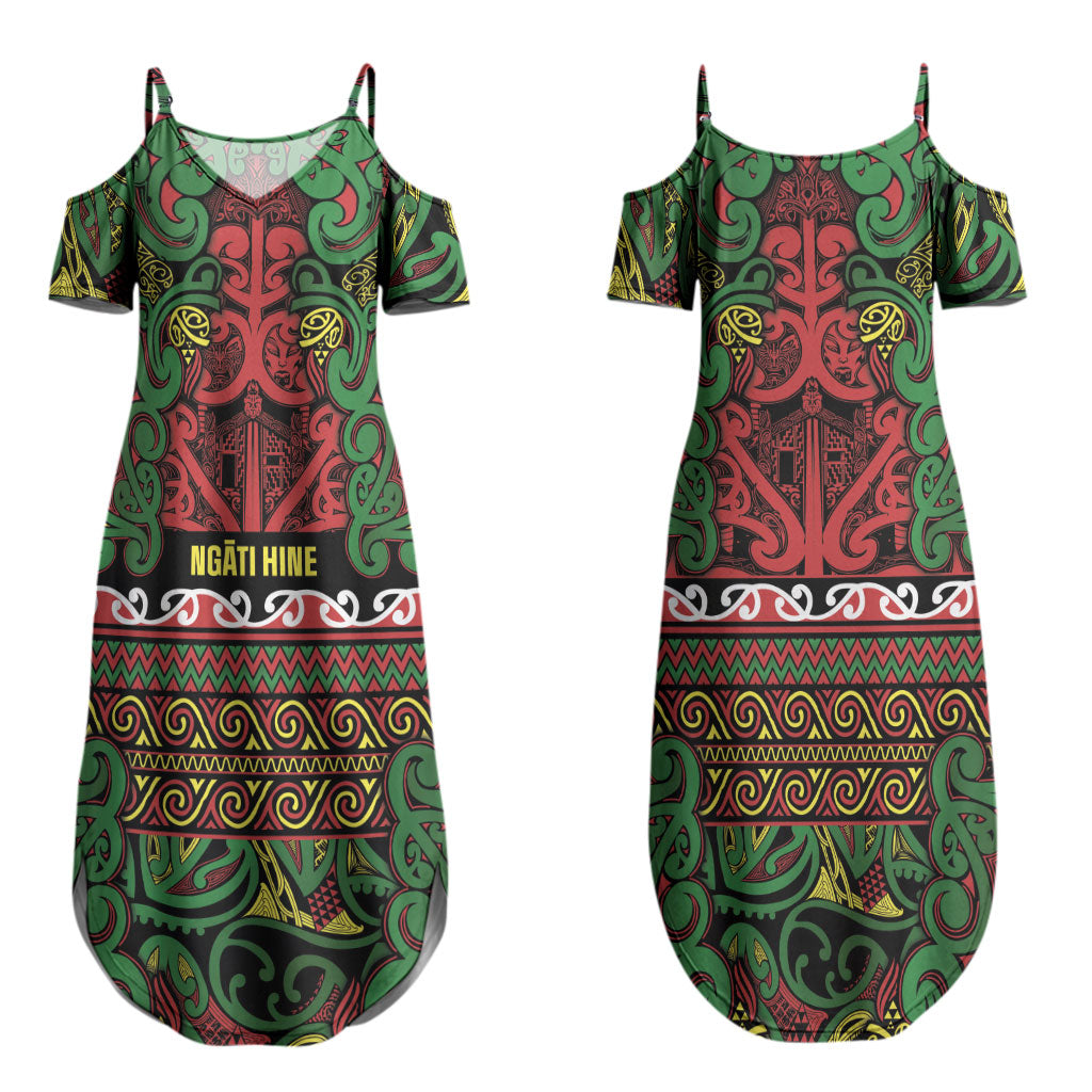 Aotearoa Iwi Ngati Hine Couples Matching Summer Maxi Dress and Long Sleeve Button Shirt Maori Wharenui House Tribal Pattern