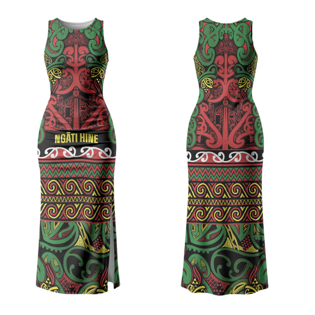 Aotearoa Iwi Ngati Hine Couples Matching Tank Maxi Dress and Long Sleeve Button Shirt Maori Wharenui House Tribal Pattern