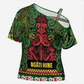 Aotearoa Iwi Ngati Hine Cross Shoulder Shirt Maori Wharenui House Tribal Pattern