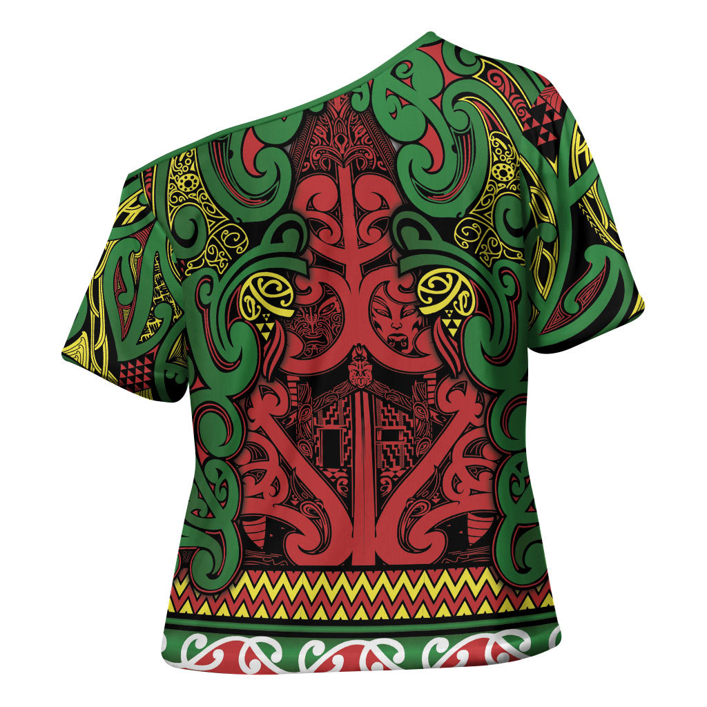 Aotearoa Iwi Ngati Hine Cross Shoulder Shirt Maori Wharenui House Tribal Pattern