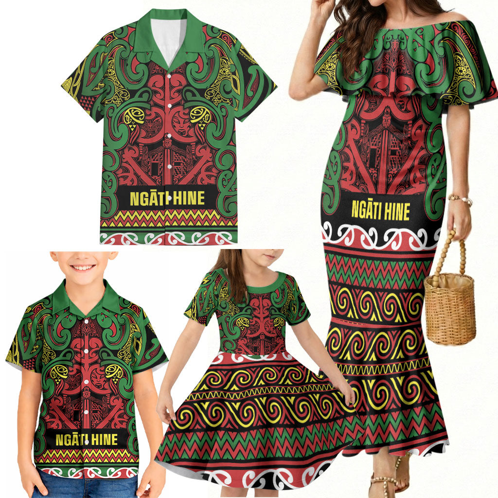 Aotearoa Iwi Ngati Hine Family Matching Mermaid Dress and Hawaiian Shirt Maori Wharenui House Tribal Pattern