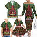 Aotearoa Iwi Ngati Hine Family Matching Off The Shoulder Long Sleeve Dress and Hawaiian Shirt Maori Wharenui House Tribal Pattern