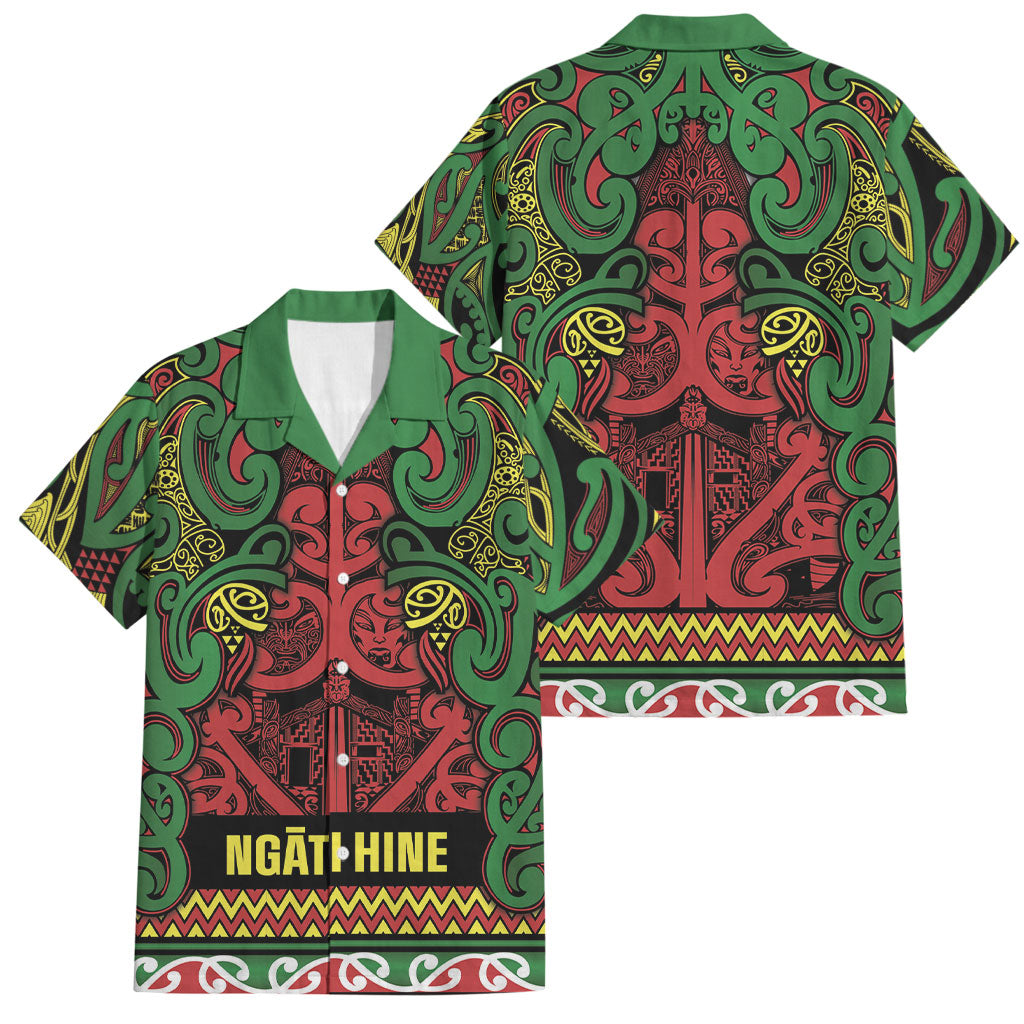 Aotearoa Iwi Ngati Hine Family Matching Off Shoulder Maxi Dress and Hawaiian Shirt Maori Wharenui House Tribal Pattern
