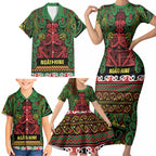 Aotearoa Iwi Ngati Hine Family Matching Short Sleeve Bodycon Dress and Hawaiian Shirt Maori Wharenui House Tribal Pattern