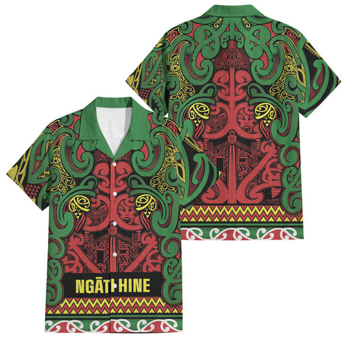 Aotearoa Iwi Ngati Hine Family Matching Summer Maxi Dress and Hawaiian Shirt Maori Wharenui House Tribal Pattern