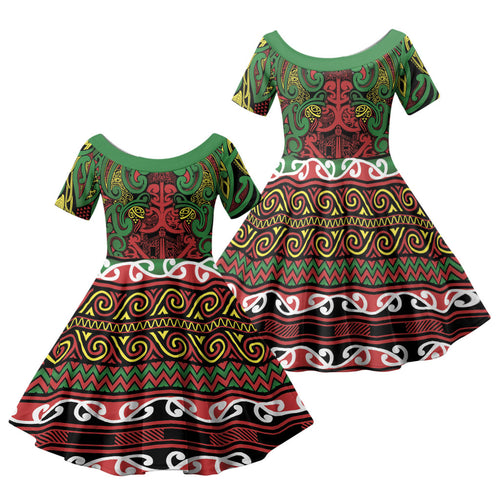 Aotearoa Iwi Ngati Hine Family Matching Summer Maxi Dress and Hawaiian Shirt Maori Wharenui House Tribal Pattern