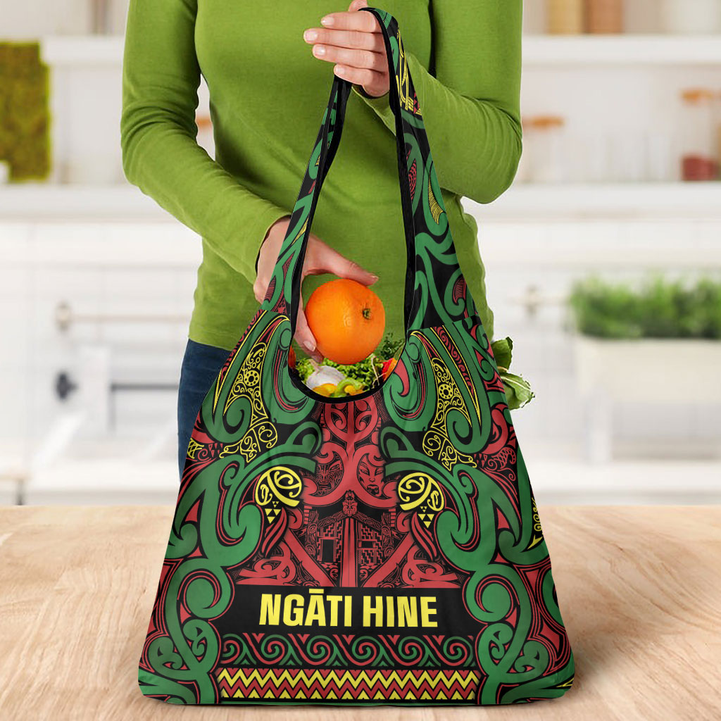 Aotearoa Iwi Ngati Hine Grocery Bag Maori Wharenui House Tribal Pattern