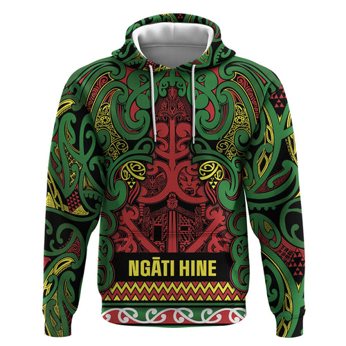 Aotearoa Iwi Ngati Hine Hoodie Maori Wharenui House Tribal Pattern