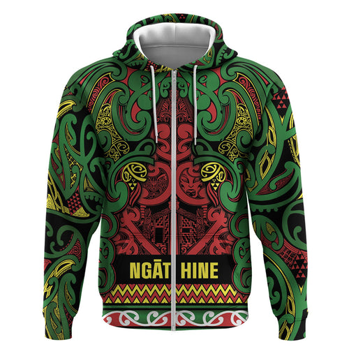 Aotearoa Iwi Ngati Hine Hoodie Maori Wharenui House Tribal Pattern