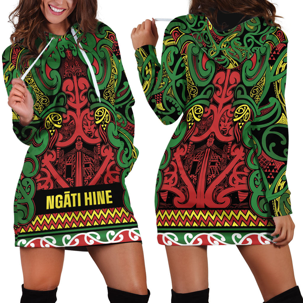Aotearoa Iwi Ngati Hine Hoodie Dress Maori Wharenui House Tribal Pattern