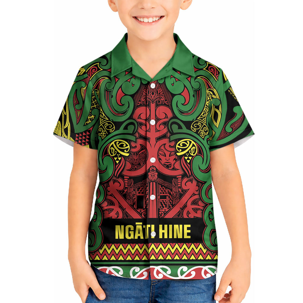 Aotearoa Iwi Ngati Hine Kid Hawaiian Shirt Maori Wharenui House Tribal Pattern
