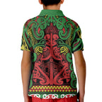 Aotearoa Iwi Ngati Hine Kid Polo Shirt Maori Wharenui House Tribal Pattern
