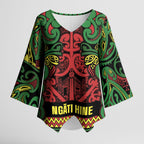 Aotearoa Iwi Ngati Hine Kimono Sleeve Blouse Maori Wharenui House Tribal Pattern