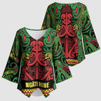 Aotearoa Iwi Ngati Hine Kimono Sleeve Blouse Maori Wharenui House Tribal Pattern