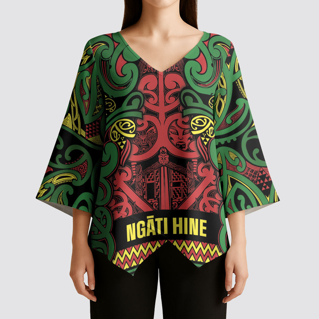 Aotearoa Iwi Ngati Hine Kimono Sleeve Blouse Maori Wharenui House Tribal Pattern