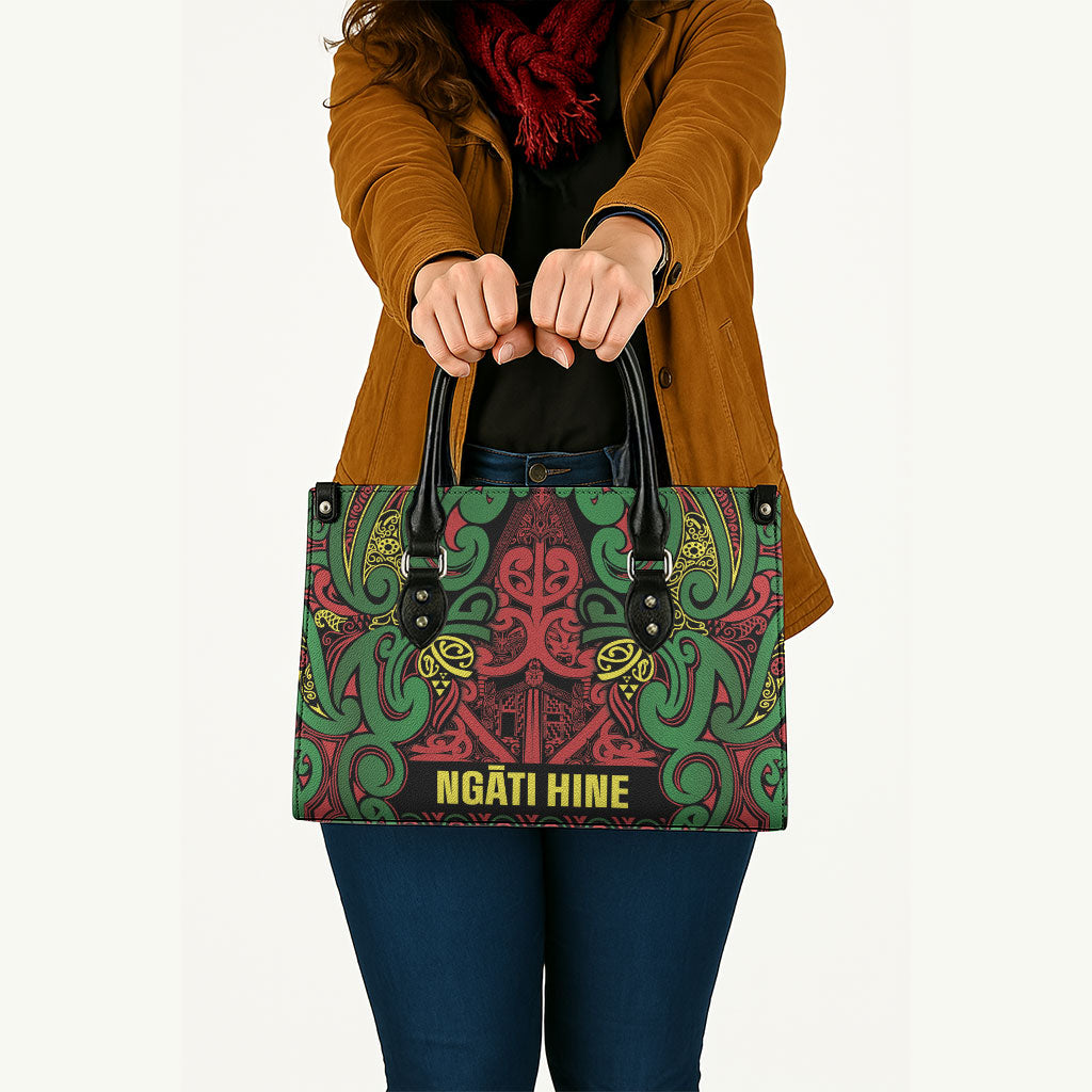 Aotearoa Iwi Ngati Hine Leather Bag Maori Wharenui House Tribal Pattern