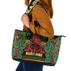 Aotearoa Iwi Ngati Hine Leather Tote Bag Maori Wharenui House Tribal Pattern
