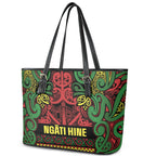 Aotearoa Iwi Ngati Hine Leather Tote Bag Maori Wharenui House Tribal Pattern