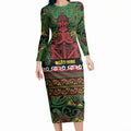 Aotearoa Iwi Ngati Hine Long Sleeve Bodycon Dress Maori Wharenui House Tribal Pattern