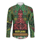 Aotearoa Iwi Ngati Hine Long Sleeve Button Shirt Maori Wharenui House Tribal Pattern
